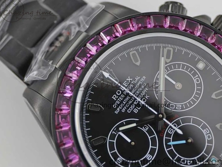 0223 Daytona All Black PVD TWF Best Edition Purple Diamonds Bezel Black Dial on PVD Bracelet SA Lightweight 2446